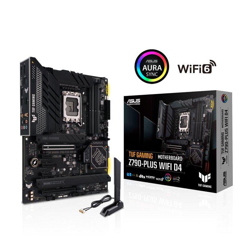 ASUS TUF Gaming Z790-Plus WiFi D4 - Moderkort - ATX - LGA1700-uttag - Z790 Chipuppsättning - USB-C 3.2 Gen 2x2, USB 3.2 Gen 2, USB 3.2 Gen 1, USB-C 3.2 Gen2 - 2.5 Gigabit LAN, Wi-Fi 6, Bluetooth - inbyggda grafiken (CPU krävs) - HD-ljud (8 kanaler)