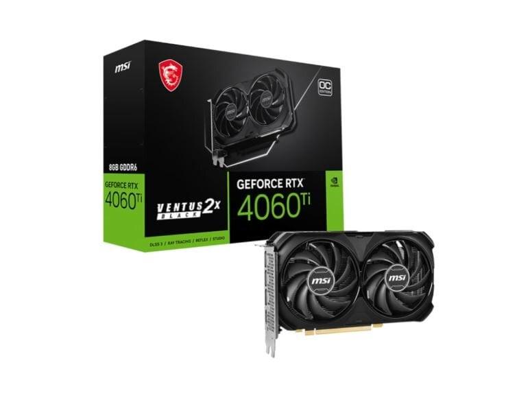 MSI VENTUS GeForce RTX 4060 Ti 2X BLACK 8G OC, GeForce RTX 4060 Ti, 8 GB, GDDR6, 128 bit, 7680 x 4320 pixlar, PCI Express 4.0