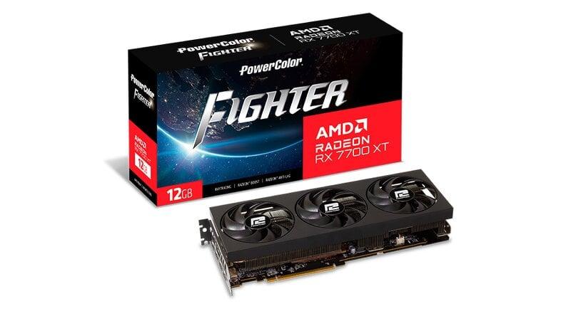PowerColor Fighter Radeon RX 7700 XT - Grafikkort - Radeon RX 7700 XT - 12 GB GDDR6 - PCIe 4.0 x16 - HDMI, 3 x DisplayPort - låda