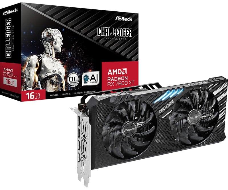 ASRock Challenger Radeon RX 7600 XT 16GB OC - Grafikkort - Radeon RX 7600 XT - 16 GB GDDR6 - PCIe 4.0 x8 - HDMI, 3 x DisplayPort - låda