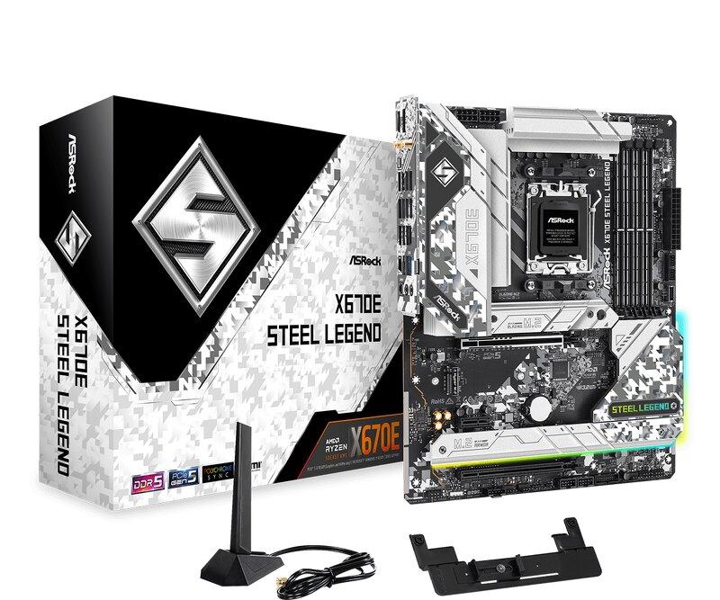 ASRock X670E Steel Legend - Moderkort - ATX - Socket AM5 - AMD X670 Chipuppsättning - USB-C 3.2 Gen2, USB-C 3.2 Gen 2x2, USB 3.2 Gen 1, USB 3.2 Gen 2 - 2.5 Gigabit LAN, Gigabit LAN, Wi-Fi 6E - inbyggda grafiken (CPU krävs) - HD-ljud (8 kanaler)