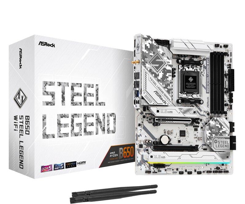 ASRock B650 Steel Legend WiFi - Moderkort - ATX - Socket AM5 - AMD B650 Chipuppsättning - USB-C 3.2 Gen 2x2, USB 3.2 Gen 2, USB-C 3.2 Gen 1, USB 3.2 Gen 1 - 2.5 Gigabit LAN, Wi-Fi, Bluetooth - inbyggda grafiken (CPU krävs) - HD-ljud (8 kanaler)