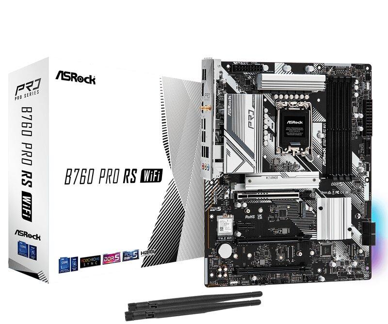 ASRock B760 Pro RS WiFi - Moderkort - ATX - LGA1700-uttag - B760 Chipuppsättning - USB-C 3.2 Gen2, USB 3.2 Gen 2, USB 3.2 Gen 1 - 2.5 Gigabit LAN, Wi-Fi, Bluetooth - inbyggda grafiken (CPU krävs) - HD-ljud (8 kanaler)