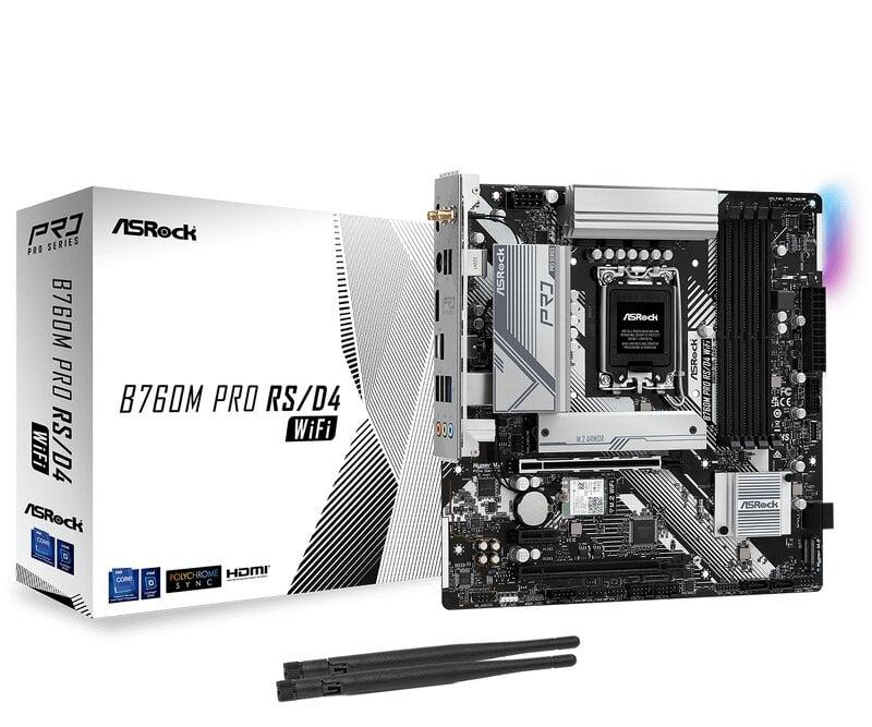 ASRock B760 PRO RS/D4 WIFI - Moderkort - ATX - LGA1700-uttag - B760 Chipuppsättning - USB-C 3.2 Gen2, USB-C 3.2 Gen 1, USB 3.2 Gen 1 - Wi-Fi, 2.5 Gigabit LAN, Bluetooth - inbyggda grafiken (CPU krävs) - HD-ljud (8 kanaler)