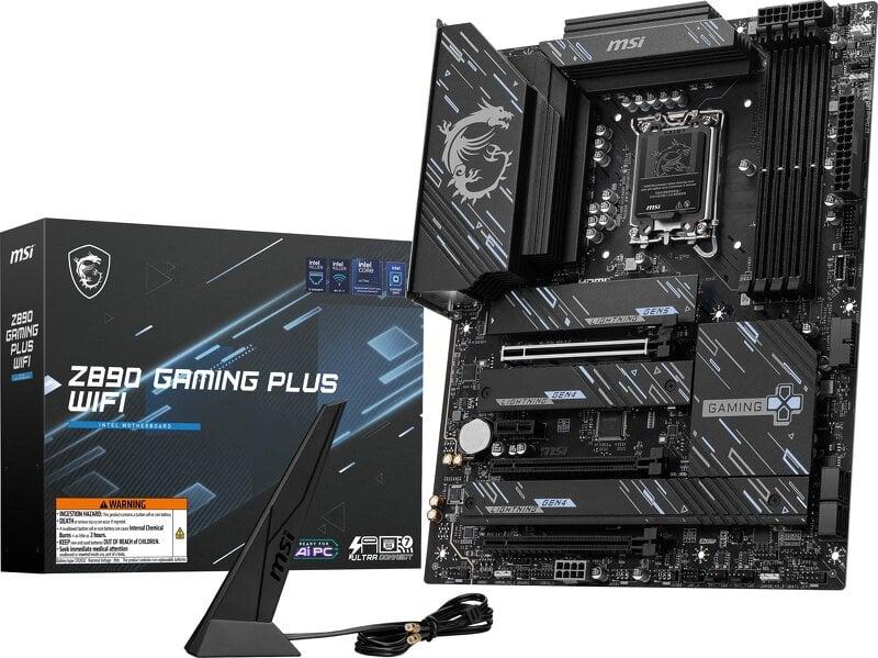 MSI Z890 GAMING PLUS WIFI - Moderkort - ATX - LGA1851-uttag - Z890 Chipuppsättning - USB-C 3.2 Gen 2x2, USB-C 3.2 Gen2, USB 3.2 Gen 1, USB 3.2 Gen 2 - 5 Gigabit Ethernet, Wi-Fi 7, Bluetooth - inbyggda grafiken (CPU krävs) - HD-ljud (8 kanaler)