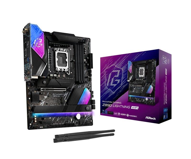 ASRock Phantom Gaming Z890 LIGHTNING WIFI - Moderkort - ATX - LGA1851-uttag - Z890 Chipuppsättning - USB4, USB-C 3.2 Gen 2x2, USB 3.2 Gen 2, USB 3.2 Gen 1 - Wi-Fi 7, 2.5 Gigabit LAN, Bluetooth - inbyggda grafiken (CPU krävs) - HD-ljud (8 kanaler)