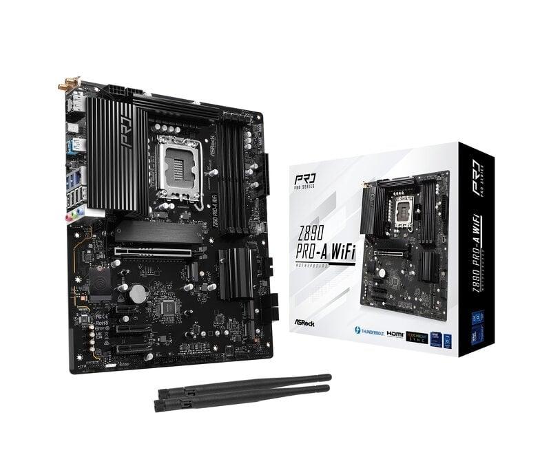 ASRock Z890 PRO-A WiFi - Moderkort - ATX - LGA1851-uttag - Z890 Chipuppsättning - USB4, USB-C 3.2 Gen 2x2, USB 3.2 Gen 2, USB 3.2 Gen 1 - 2.5 Gigabit LAN, Bluetooth, Wi-Fi 6E - inbyggda grafiken (CPU krävs) - HD-ljud (8 kanaler)