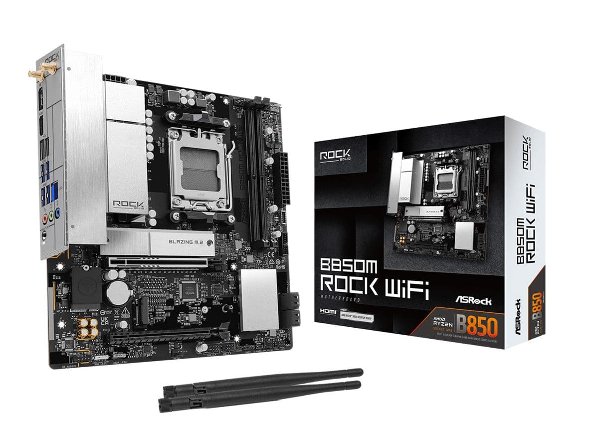 ASRock B850M Rock WiFi Moderkort micro ATX Socket AM5 AMD B850 Chipuppsättning