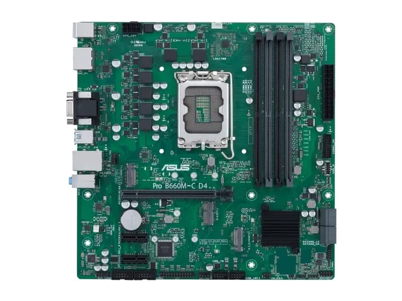 ASUS PRO B660M-C D4-CSM - Moderkort - micro ATX - LGA1700-uttag - B660 Chipuppsättning - USB 3.2 Gen 1, USB-C Gen1 - Gigabit LAN - inbyggda grafiken (CPU krävs) - HD-ljud (8 kanaler) - ASUS Corporate Stable Model (CSM)