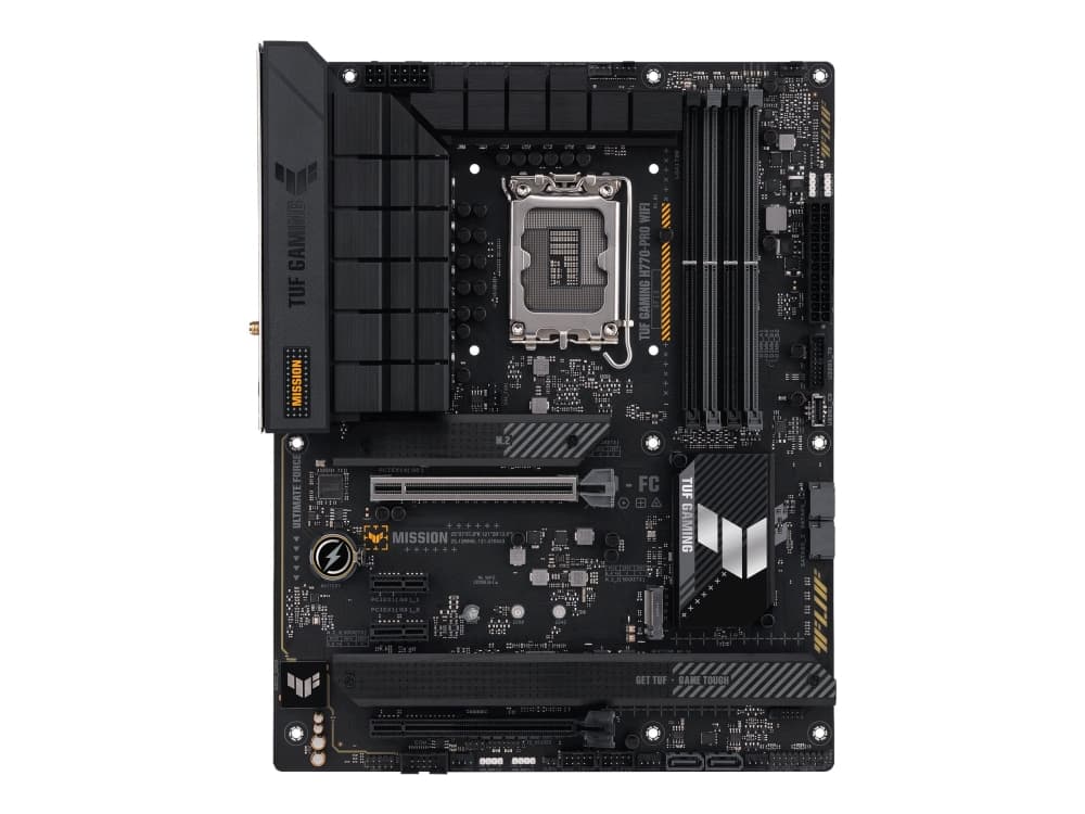 ASUS TUF GAMING H770-PRO WIFI - Moderkort - ATX - LGA1700-uttag - H770 Chipuppsättning - USB4, USB-C 3.2 Gen 2x2, USB 3.2 Gen 2, USB 3.2 Gen 1, USB-C 3.2 Gen 1 - 2.5 Gigabit LAN, Wi-Fi 6, Bluetooth - inbyggda grafiken (CPU krävs) - HD-ljud (8 kanaler)