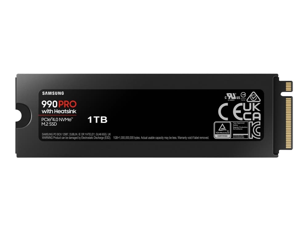 Samsung 990 PRO MZ-V9P1T0GW - SSD - krypterat - 1 TB - inbyggd - M.2 2280 - PCIe 4.0 x4 (NVMe) - 256 bitars AES - TCG Opal Encryption 2.0 - integrerad kylfläns