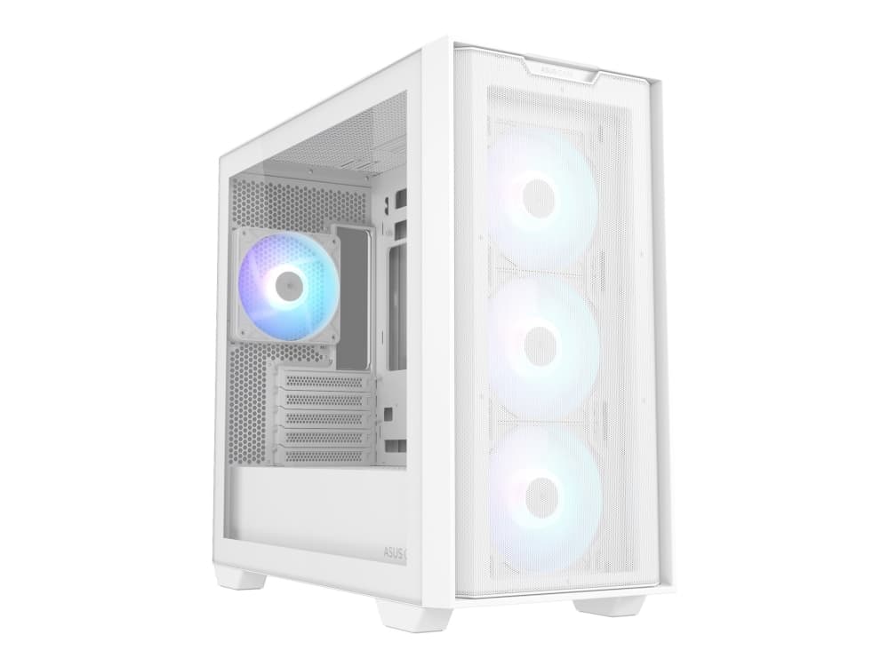 ASUS A21 Plus - microATX - genomskinlig sidopanel (härdat glas) - ingen strömförsörjning - vit - USB/ljud