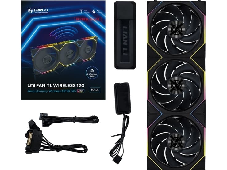 Lian Li UNI FAN TL Wireless Reverse 3-pack - Chassi fläkt - 120mm - Svart med RGB LED - 33 dBA