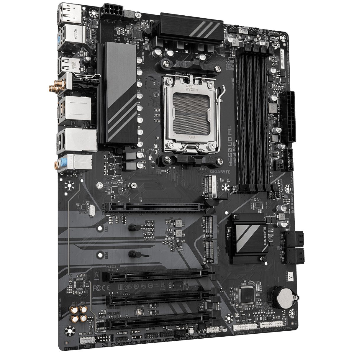 Gigabyte B650 UD AC - 1.0 - moderkort - ATX - Socket AM5 - AMD B650 Chipuppsättning - USB 3.2 Gen 2, USB-C 3.2 Gen 1, USB 3.2 Gen 1 - Gigabit LAN, Bluetooth, Wi-Fi - inbyggda grafiken (CPU krävs) - HD-ljud (8 kanaler)