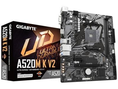 Gigabyte A520M K V2 - 1.0 - moderkort - micro ATX - Socket AM4 - AMD A520 Chipuppsättning - USB 3.2 Gen 1 - Gigabit LAN - inbyggda grafiken (CPU krävs) - HD-ljud (8 kanaler)