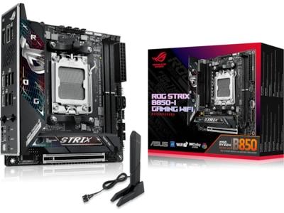 ASUS ROG STRIX B850-I GAMING WIFI - Moderkort - mini ITX - Socket AM5 - AMD B850 Chipuppsättning - USB-C 3.2 Gen 2x2, USB-C 3.2 Gen2, USB 3.2 Gen 2, USB 3.2 Gen 1 - 2.5 Gigabit LAN, Wi-Fi 7, Bluetooth - inbyggda grafiken (CPU krävs) - HD-ljud (8 kanaler)