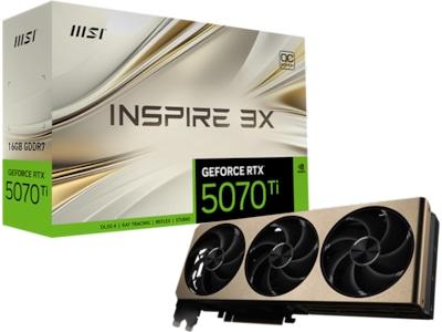MSI GeForce RTX 5070 Ti 16G INSPIRE 3X OC PLUS - Grafikkort - GeForce RTX 5070 Ti - 16 GB GDDR7 - PCI Express 5.0 - 3 x DisplayPort, HDMI