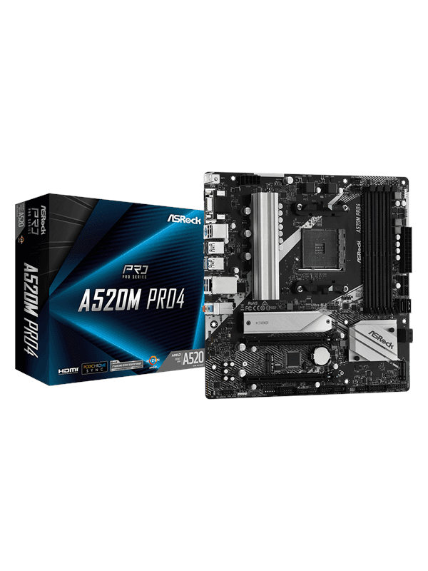 ASRock A520M Pro4 Moderkort - AMD A520 - AMD AM4 socket - DDR4 RAM - Micro-ATX