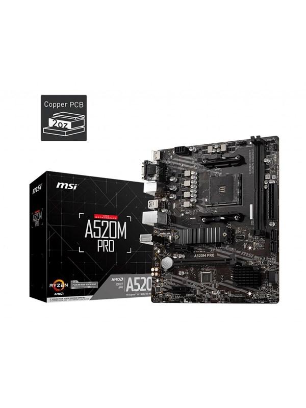 MSI A520M PRO Moderkort - AMD A520 - AMD AM4 socket - DDR4 RAM - Micro-ATX