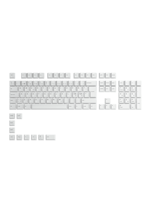 Glorious GPBT Keycaps - Arctic White - 115 PBT keycaps - Nordic - Knappsats - Dansk - Vit
