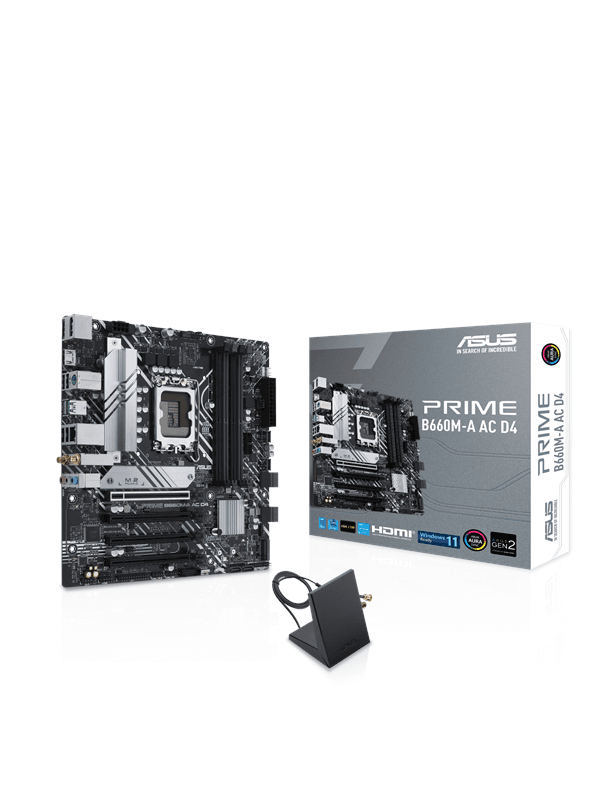 ASUS PRIME B660M-A WIFI D4 Moderkort - Intel B660 - Intel LGA1700 socket - DDR4 RAM - Micro-ATX