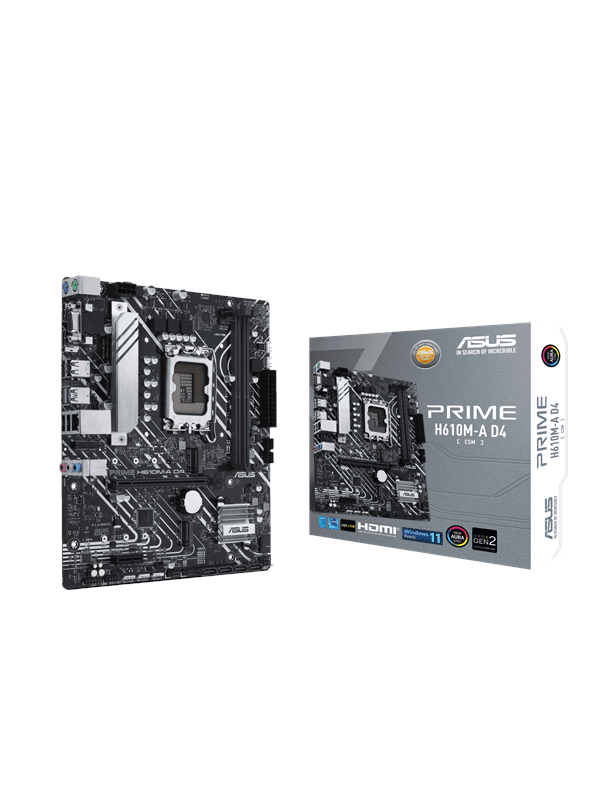 ASUS PRIME H610M-A D4-CSM Moderkort - Intel H610 - Intel LGA1700 socket - DDR4 RAM - Micro-ATX