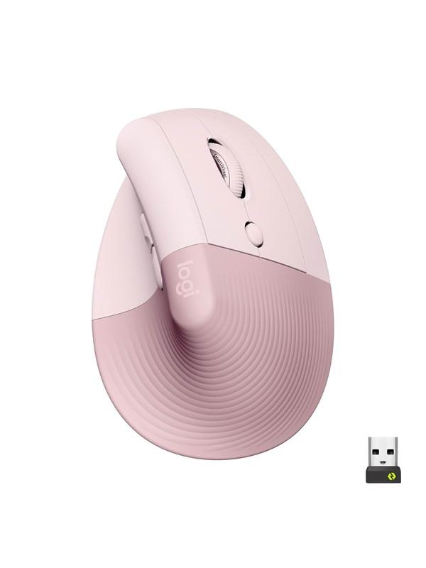 Logitech Lift Right Vertical - Rose - Ergonomisk mus - Optic - 6 knappar - Röd