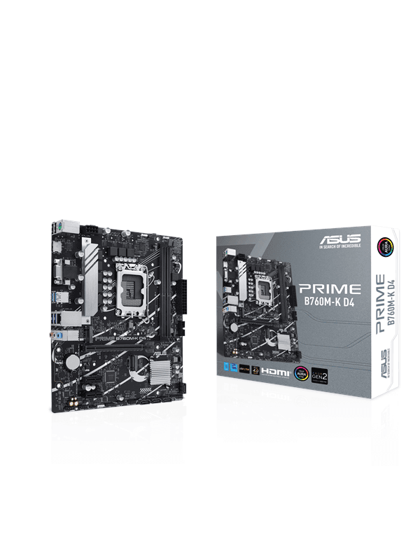 ASUS PRIME B760M-K D4 Moderkort - Intel B760 - Intel LGA1700 socket - DDR4 RAM - Micro-ATX