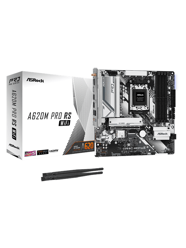 ASRock A620M PRO RS WIFI Moderkort - AMD A620 - AMD AM5 socket - DDR5 RAM - Micro-ATX