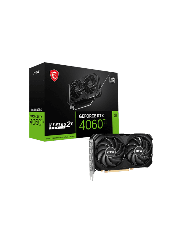 MSI GeForce RTX 4060 Ti VENTUS 2X BLACK OC - 8GB GDDR6 RAM - Grafikkort