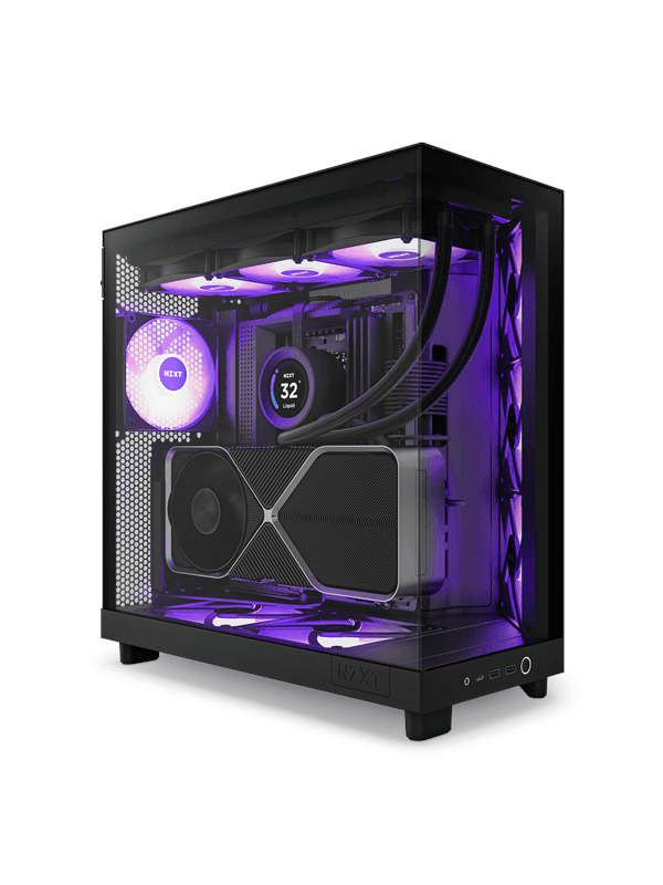 NZXT H6 Flow Compact Dual Chamber with RGB - Matte Black - Chassi - Miditower - Svart