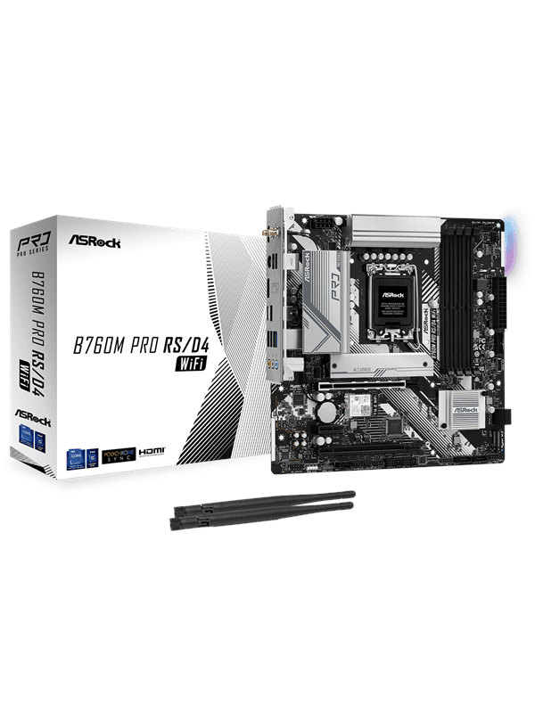 ASRock B760 PRO RS/D4 WIFI Moderkort - Intel B760 - Intel LGA1700 socket - DDR4 RAM - ATX