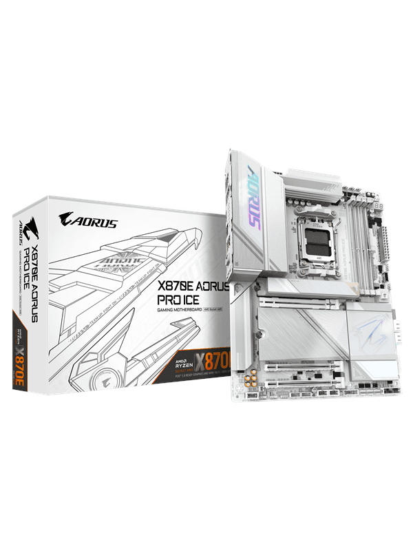 GIGABYTE X870E AORUS PRO ICE Moderkort - AMD X870E - AMD AM5 socket - DDR5 RAM - ATX