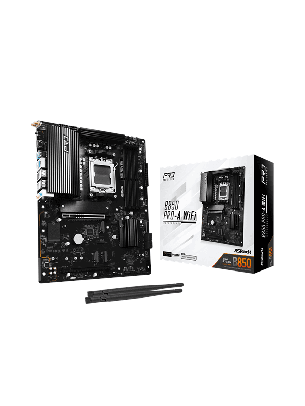 ASRock B850 Pro-A WiFi Moderkort - AMD B850 - AMD AM5 socket - DDR5 RAM - ATX