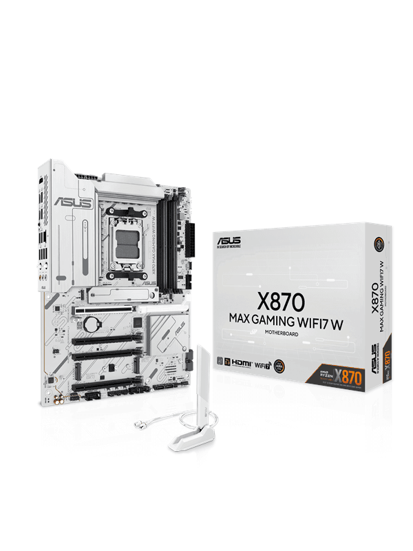 ASUS X870 MAX GAMING WIFI7 WHITE Moderkort - AMD X870 - AMD AM5 socket - DDR5 RAM - ATX