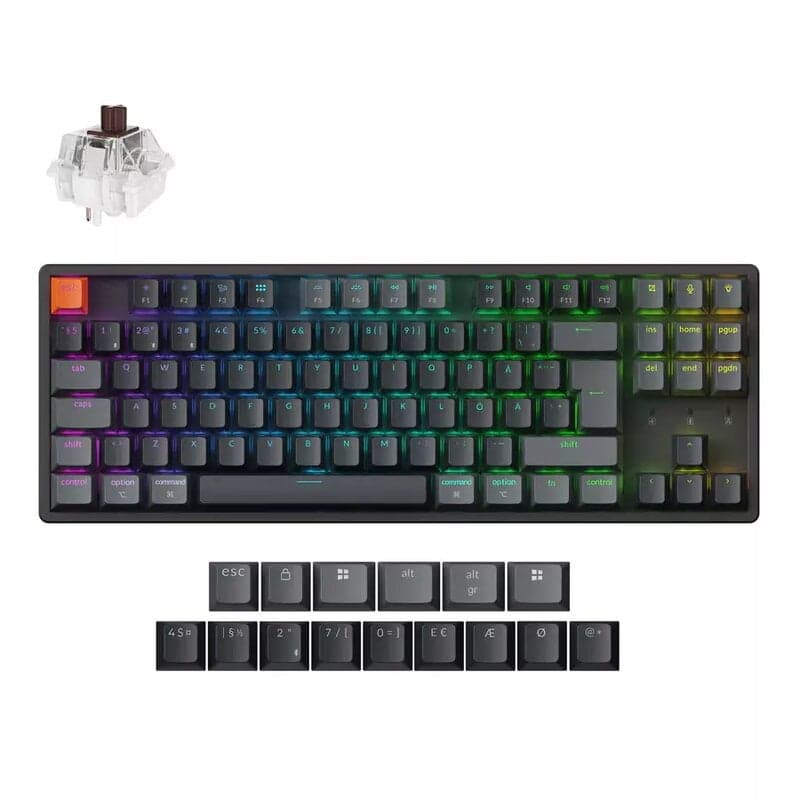 Keychron K8 v2 RGB QMK Wireless Hot Swap QMK - Super Brown - Gaming Keyboard - Utan numpad - Nordisk - Svart