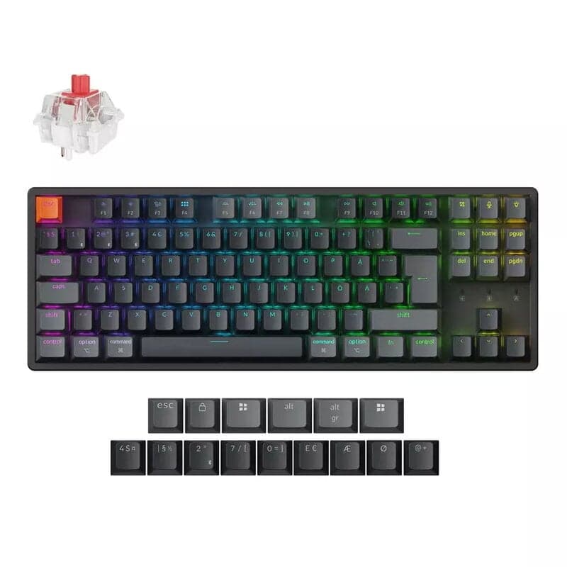 Keychron K8 v2 RGB QMK Wireless Hot Swap QMK - Super Red - Gaming Keyboard - Utan numpad - Nordisk - Svart