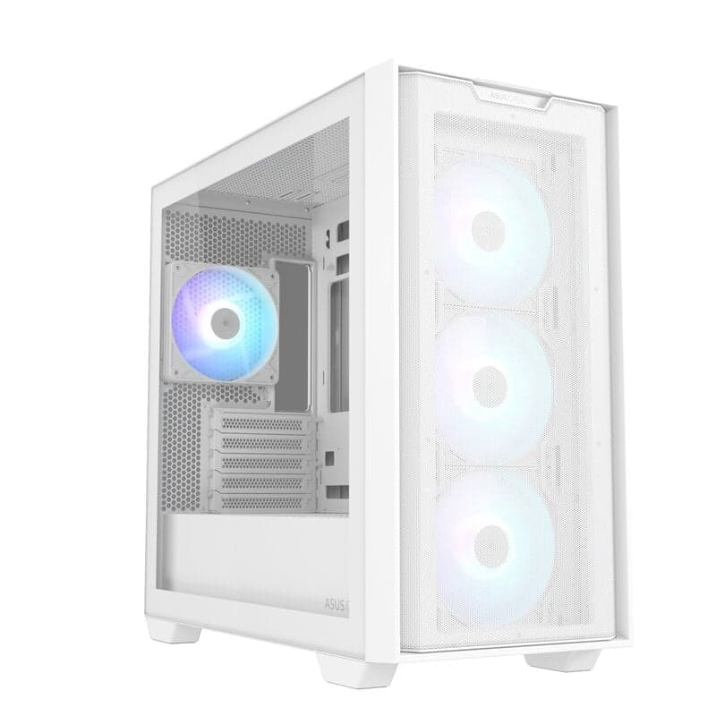 ASUS A21 Plus - microATX - genomskinlig sidopanel (härdat glas) - ingen strömförsörjning - vit - USB/ljud