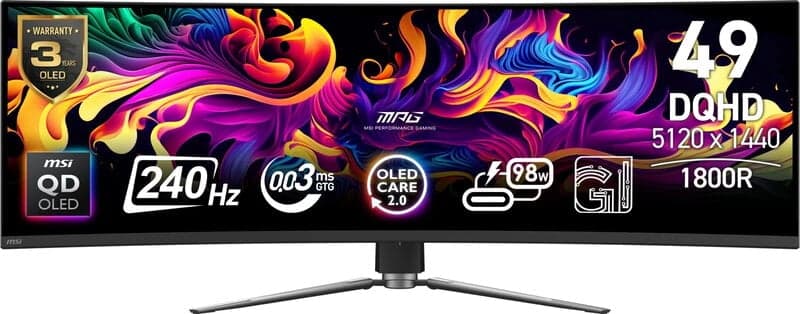 MSI MPG 491CQPX / 49" / 5120x1440 / QD-OLED / 240hz / 0.03ms / HDR10 / 2xHDMI/DP