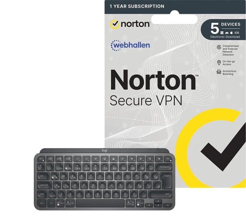 Logitech MX Keys Mini + Norton Secure VPN / 1 år / 5 Enheter
