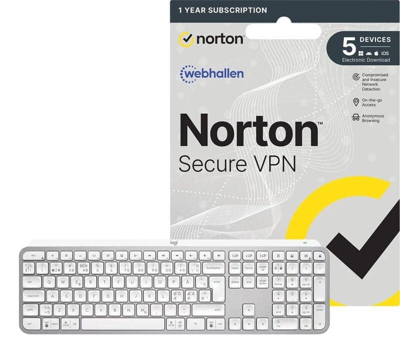Logitech MX Keys S - Pale Grey + Norton Secure VPN / 1 år / 5 Enheter