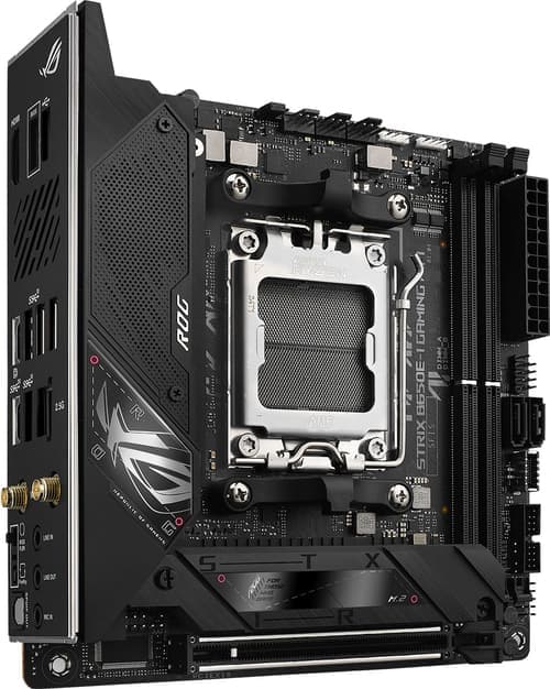 ASUS ROG Strix B650E-I Gaming WiFi - Moderkort - mini ITX - Socket AM5 - AMD B650 Chipuppsättning - USB-C 3.2 Gen 2x2, USB-C 3.2 Gen2, USB 3.2 Gen 2, USB 3.2 Gen 1 - 2.5 Gigabit LAN, Wi-Fi - inbyggda grafiken (CPU krävs) - HD-ljud (8 kanaler) ASUS ROG Strix B650E-I Gaming WiFi - Moderkort - mini ITX - Socket AM5 - AMD B650 Chipuppsättning - USB-C 3.2 Gen 2x2, USB-C 3.2 Gen2, USB 3.2 Gen 2, USB 3.2 Gen 1 - 2.5 Gigabit LAN, Wi-Fi - inbyggda grafiken (CPU krävs) - HD-ljud (8 kanaler)