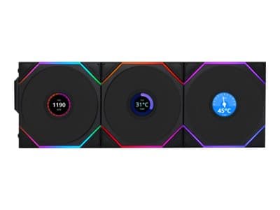 Lian Li UNI FAN TL Wireless LCD Reverse 3 pack - Chassi fläkt - 120mm - Svart med RGB LED - 33 dBA Lian Li UNI FAN TL Wireless LCD Reverse 3 pack - Chassi fläkt - 120mm - Svart med RGB LED - 33 dBA